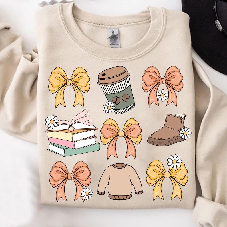 Cozy Fall Coquette PNG Sweater Weather Autumn Girly Pumpkin Spice Book Lovers Sublimation image 1