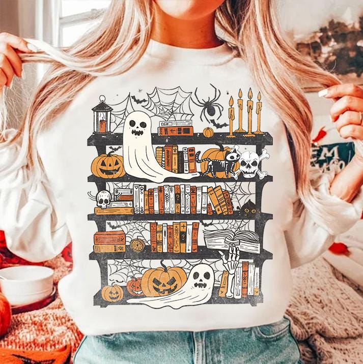 Halloween Ghost Books PNG Teacher Reading Halloween PNG Book Lover Shirt Library Halloween PNG image 1