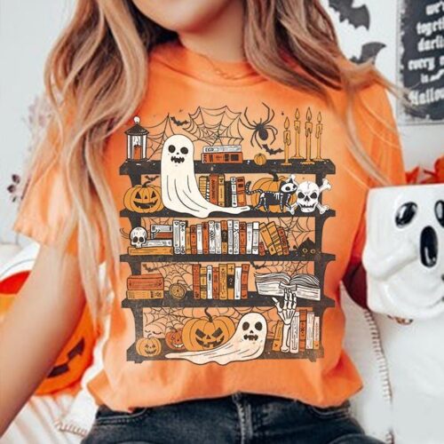 Halloween Ghost Books PNG Teacher Reading Halloween PNG Book Lover Shirt Library Halloween PNG image 0