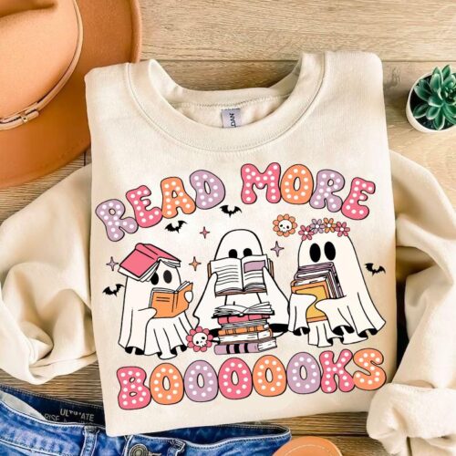 Read More Books Spooky Teacher Halloween PNG Funny Retro Teacher Ghost Sublimation Design image 0