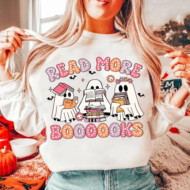 Read More Books Spooky Teacher Halloween PNG Funny Retro Teacher Ghost Sublimation Design image 1