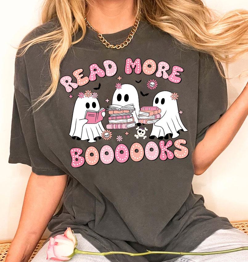 Read More Books Spooky Teacher Halloween PNG Shirt Retro Ghost Teacher Sublimation Design image 1