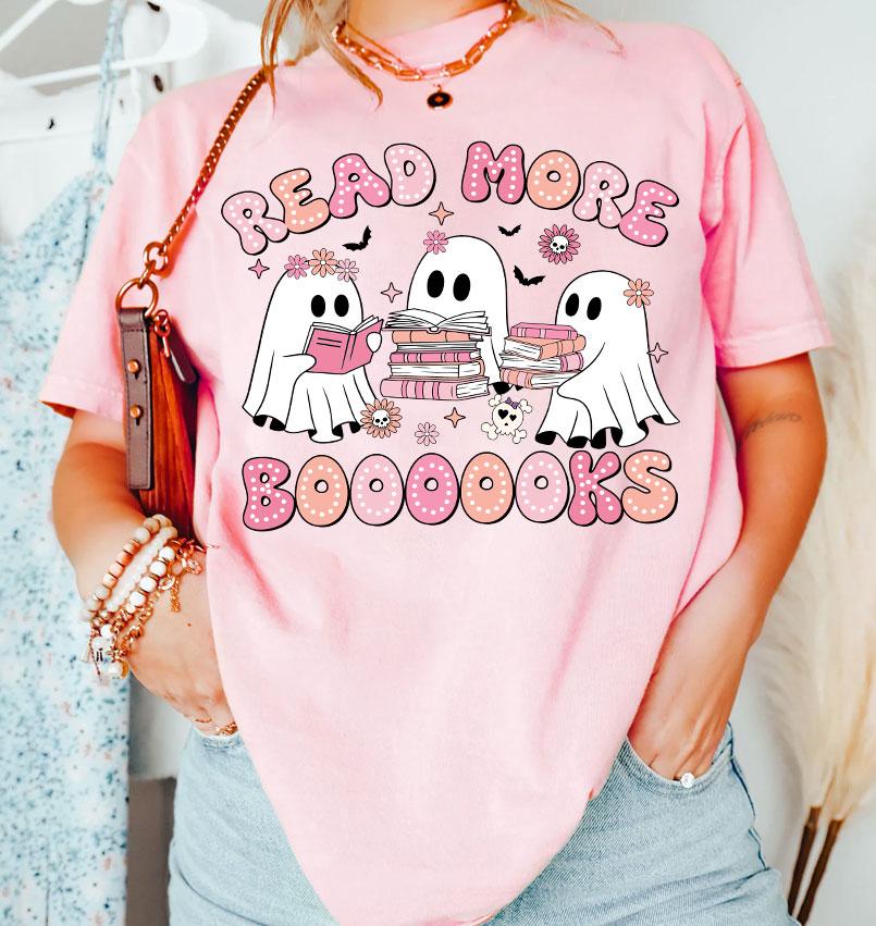 Read More Books Spooky Teacher Halloween PNG Shirt Retro Ghost Teacher Sublimation Design image 3