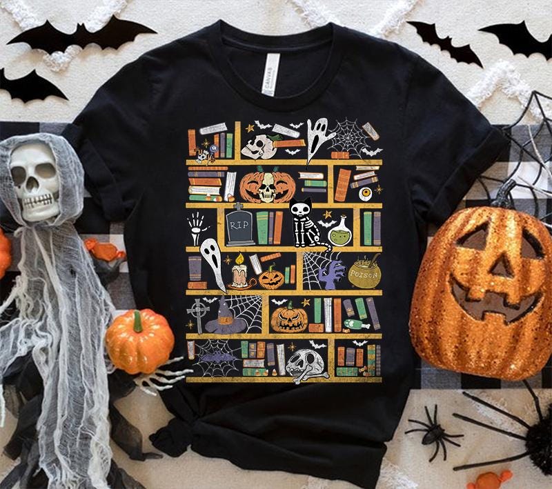 Halloween Library Ghost Books PNG Teacher Halloween Reading Shirt Book Lover Halloween PNG image 2