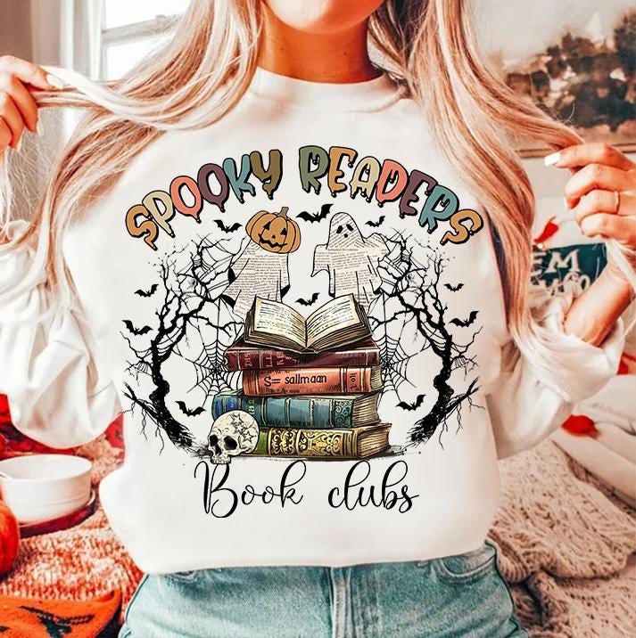 Spooky Readers Halloween Book Club PNG Retro Book Lovers Ghost Sublimation Design image 2