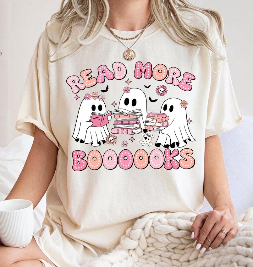 Read More Books Spooky Teacher Halloween PNG Shirt Retro Ghost Teacher Sublimation Design image 4