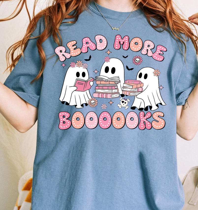 Read More Books Spooky Teacher Halloween PNG Shirt Retro Ghost Teacher Sublimation Design image 2