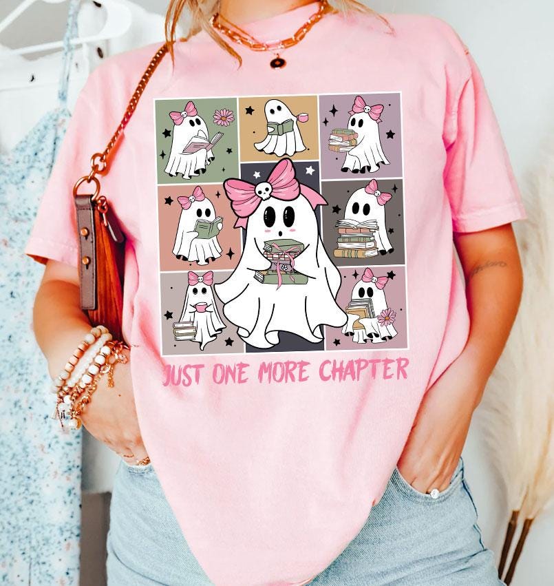 Just One More Chapter Halloween Ghost Reading Book PNG Cute Funny Book Lover Librarian Spooky Season image 1