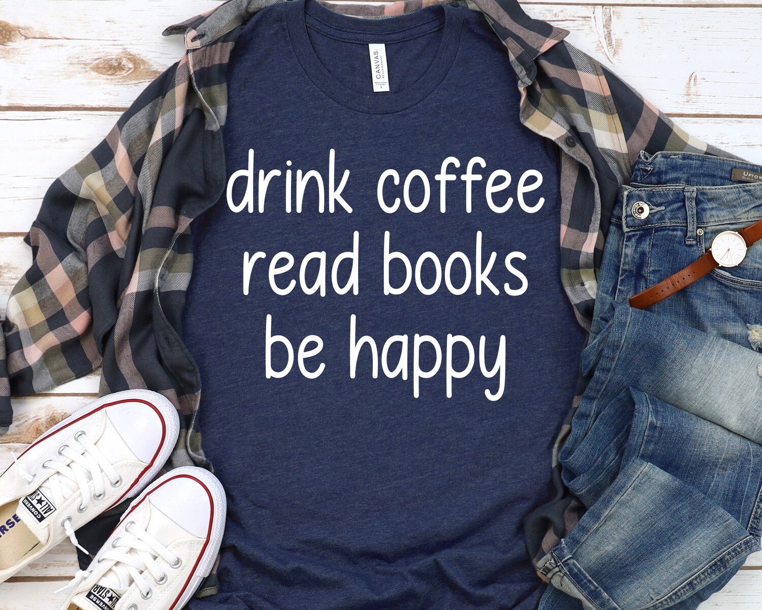 Funny Book Lover Shirt Drink Coffee Read Books Be Happy Teacher Reader Gift image 1