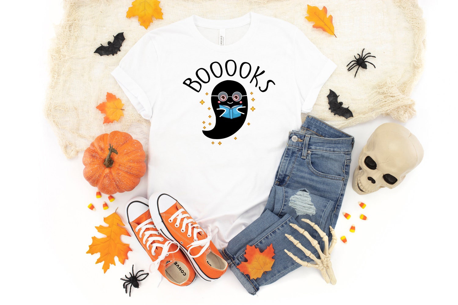 Teacher Halloween T-Shirt Funny Ghost Book Design Women's Halloween Shirt BOOOKS Theme image 3