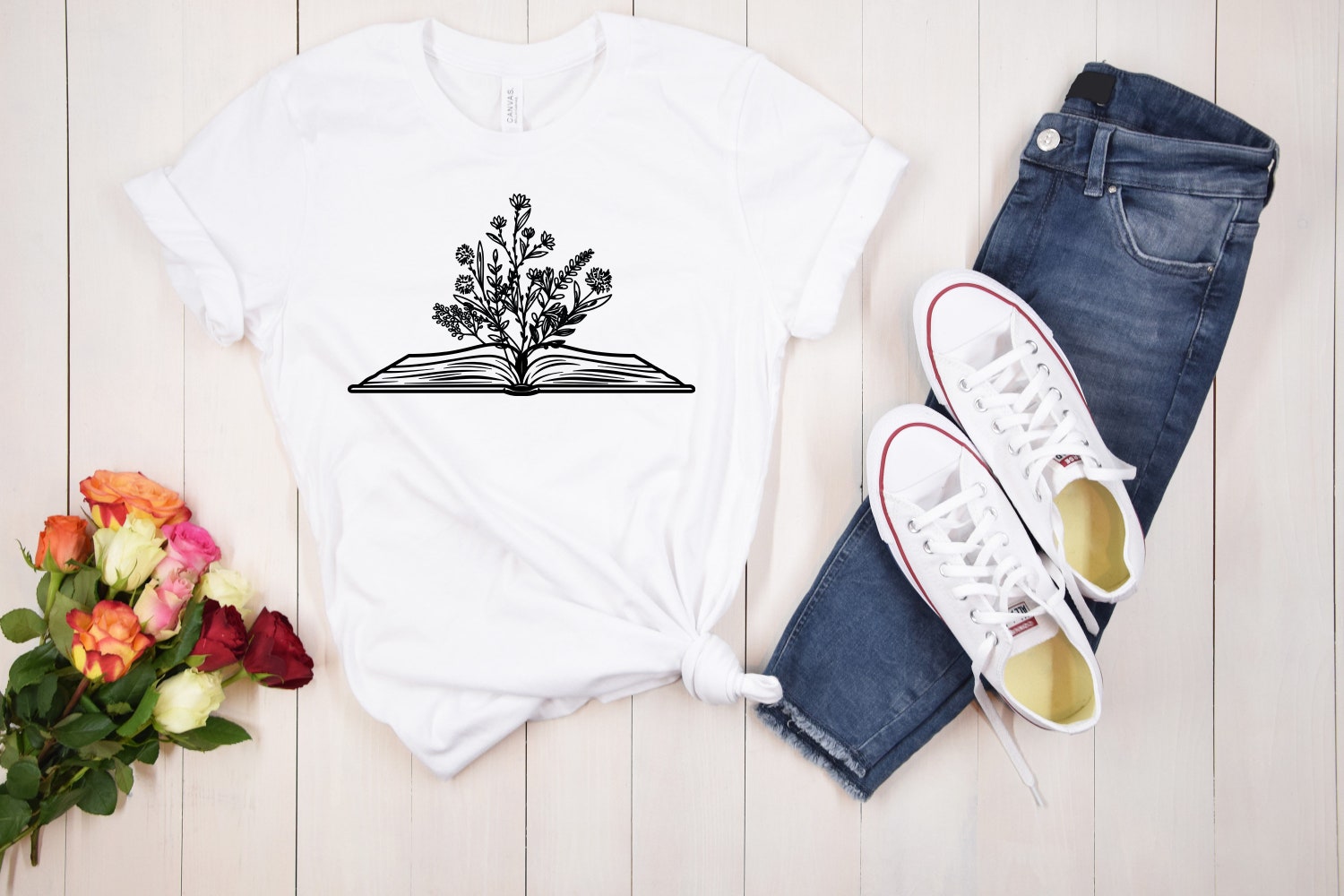 Wildflower Book T-Shirt for Women Book Lover Gifts Reading Teacher Shirt Birthday Gift image 3