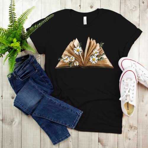 Wildflower Book T-Shirt for Women Book Lover Gifts Reading Teacher Shirt Birthday Gift image 0