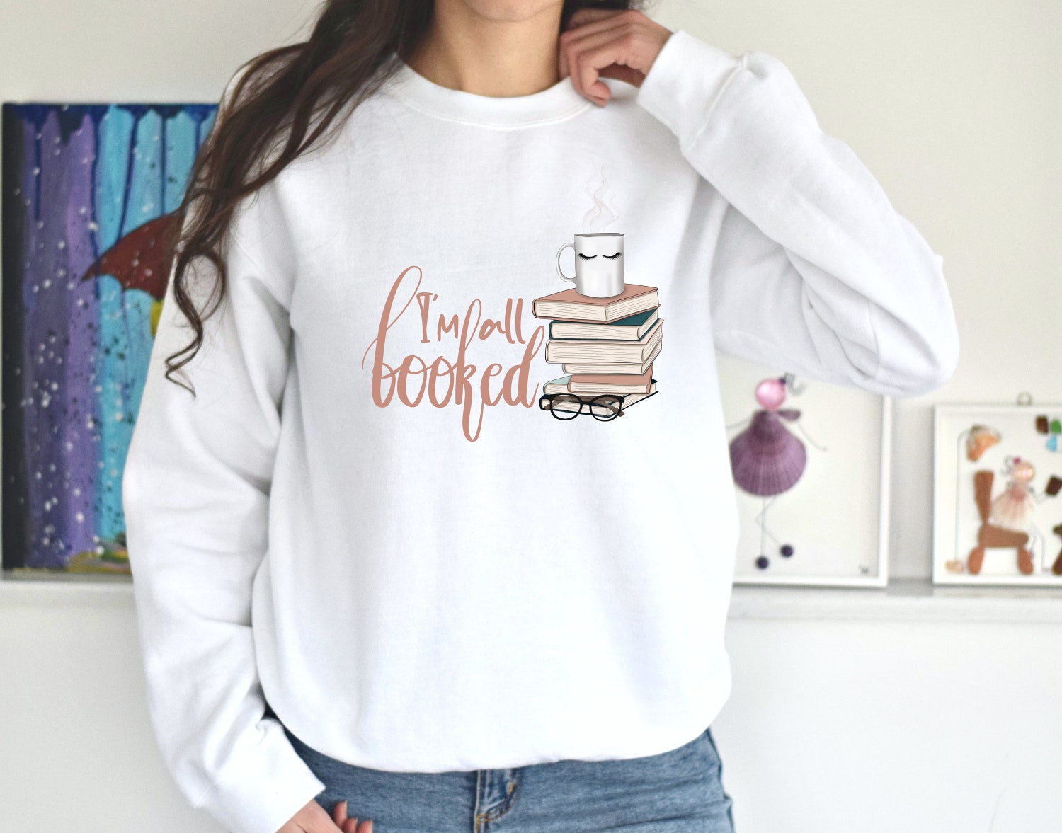 I'm All Booked Sweatshirt Librarian Shirt Book Lover Gift Books and Coffee Tee image 2