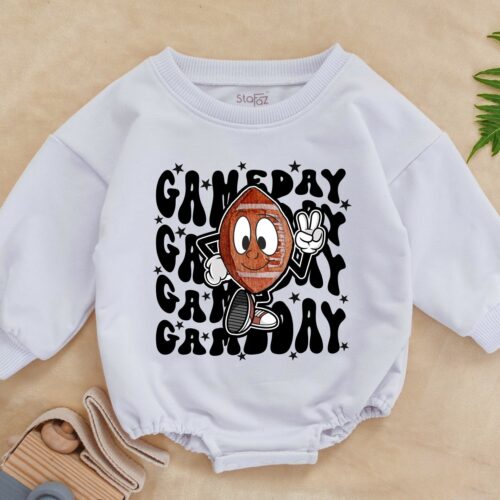 Retro Football Baby Romper - Game Day Toddler Shirt - Cute Natural Kids Bodysuit - Newborn Outfit image 0