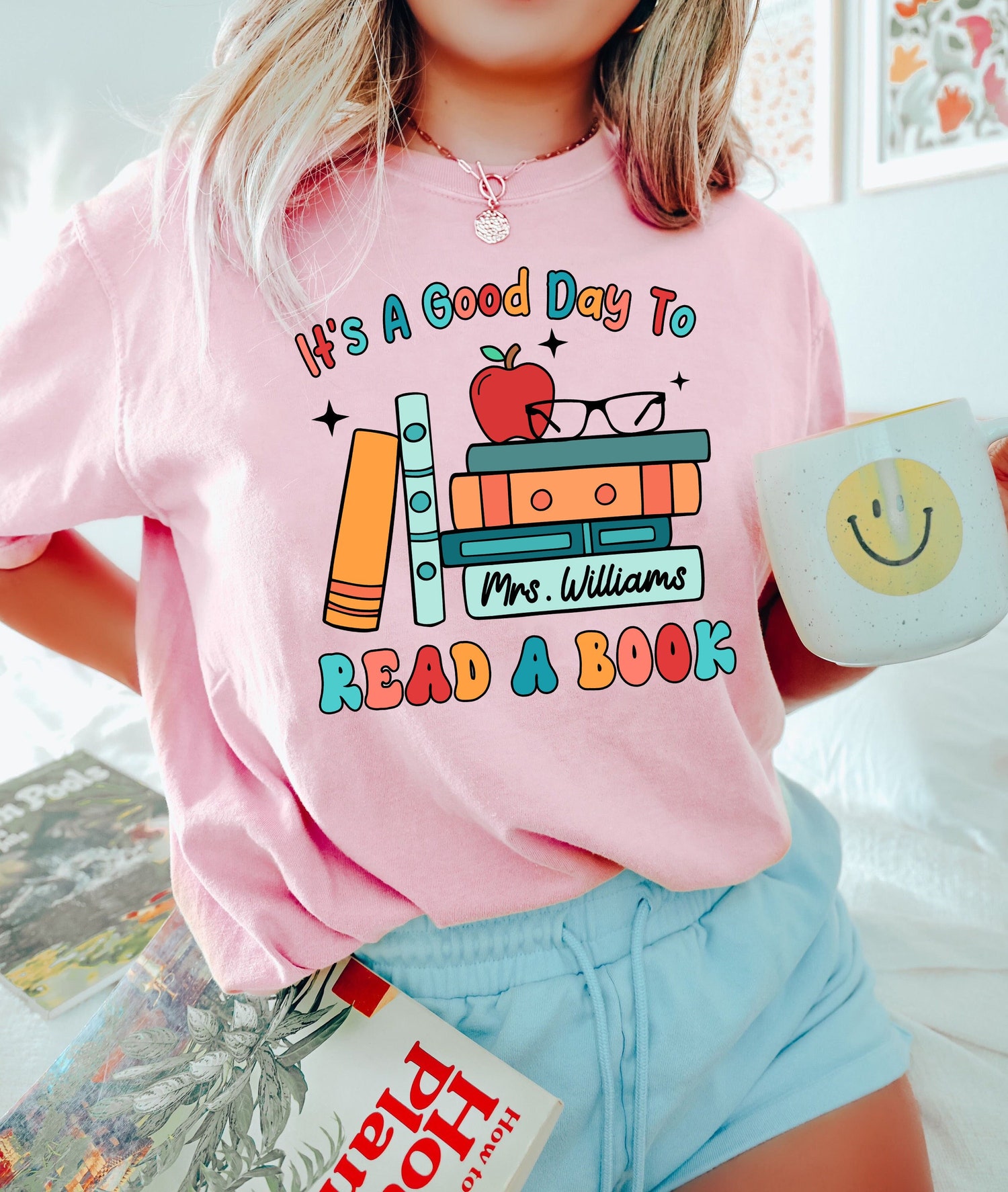 Personalized Teacher Shirt Good Day to Read a Book Custom Reading Lovers Gift image 1