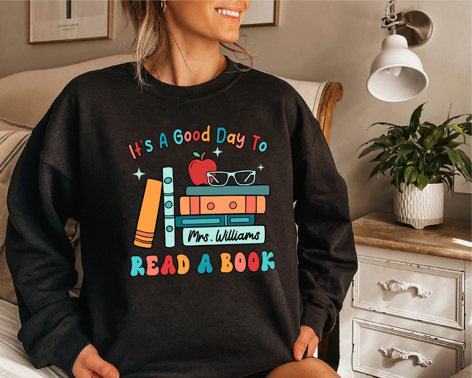 Personalized Teacher Shirt Good Day to Read a Book Custom Reading Lovers Gift image 2