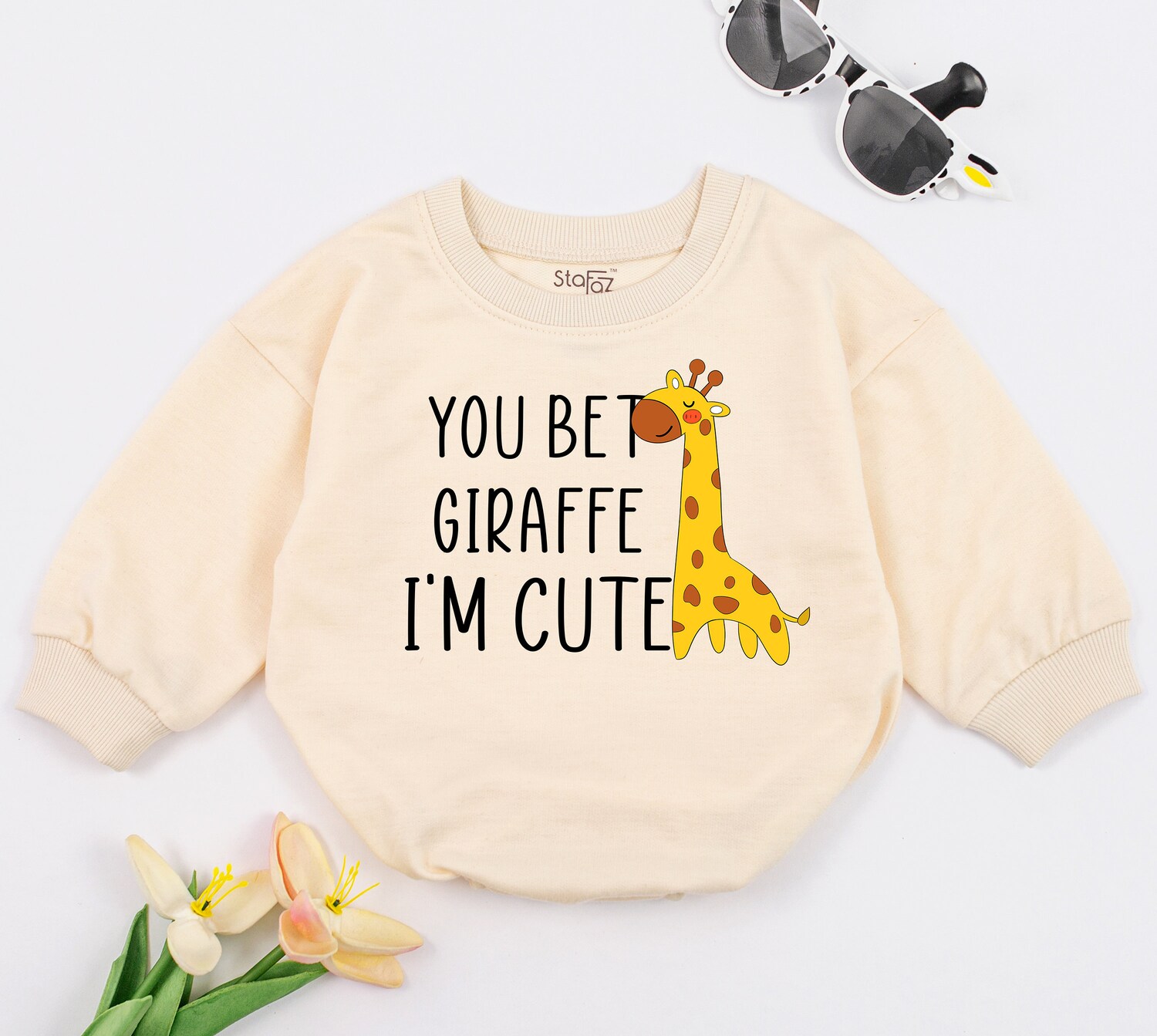 You Bet Giraffe I'm Cute Baby Romper Funny Animal Baby Clothes Cute Giraffe Baby Outfit image 1