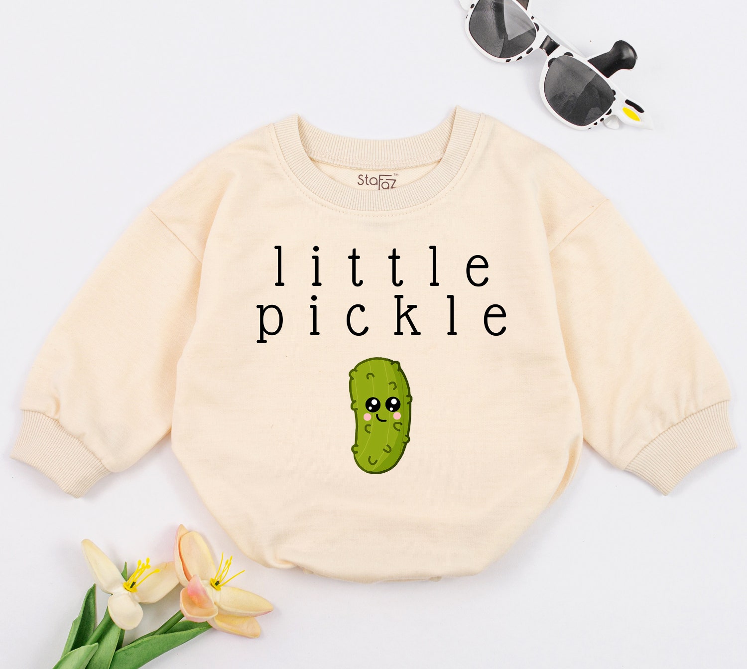 Little Pickle Baby Romper Bodysuit Cute Vegan Baby Jumpsuit Funny Pickle One Piece Gift image 1