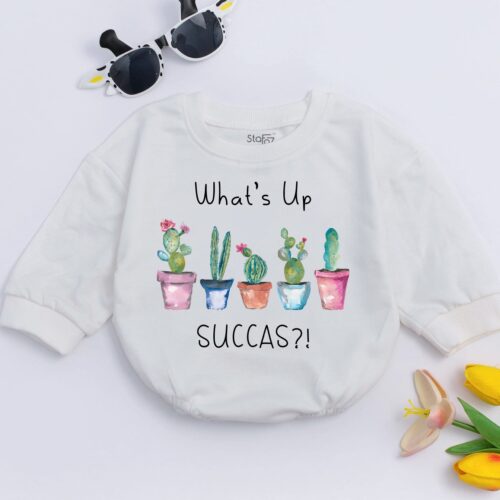 What's Up Succa Baby Romper Funny Cactus Baby Bodysuit Unisex Hipster Baby Clothes image 0