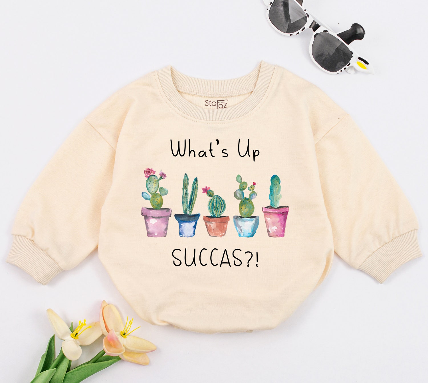 What's Up Succa Baby Romper Funny Cactus Baby Bodysuit Unisex Hipster Baby Clothes image 1