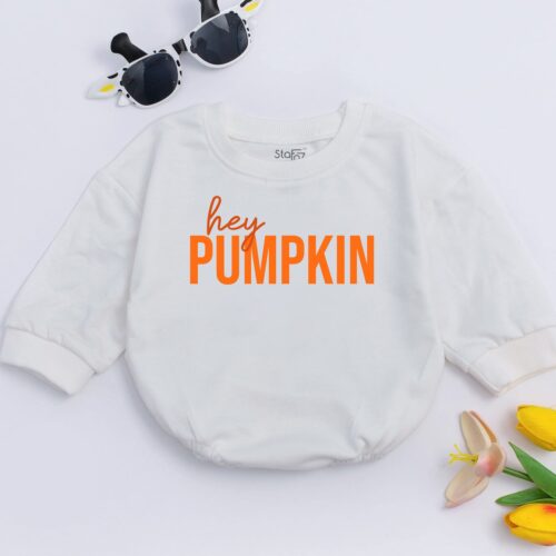 Hey Pumpkin Fall Baby Romper Cute Pumpkin Baby Clothes First Pumpkin Season Outfit image 0