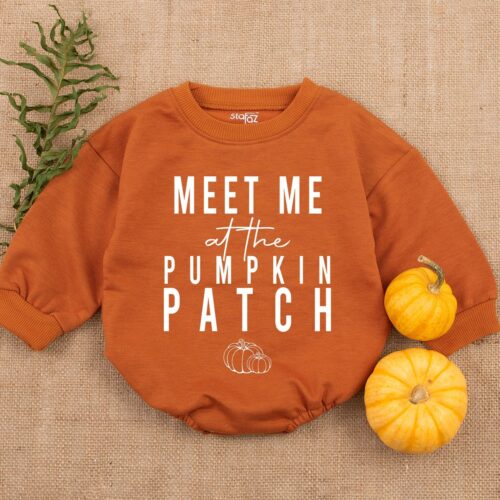 Thanksgiving Baby Romper Pumpkin Patch Fall Bodysuit Retro Brown Baby Clothes image 0