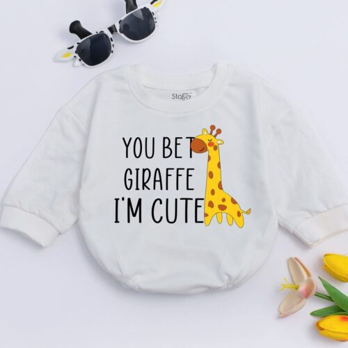 You Bet Giraffe I'm Cute Baby Romper Funny Animal Baby Clothes Cute Giraffe Baby Outfit image 0