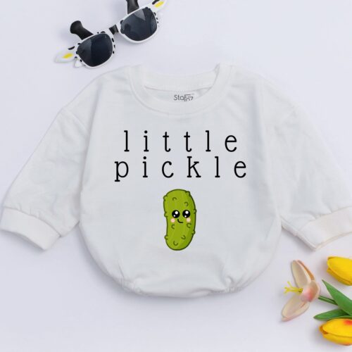 Little Pickle Baby Romper Bodysuit Cute Vegan Baby Jumpsuit Funny Pickle One Piece Gift image 0