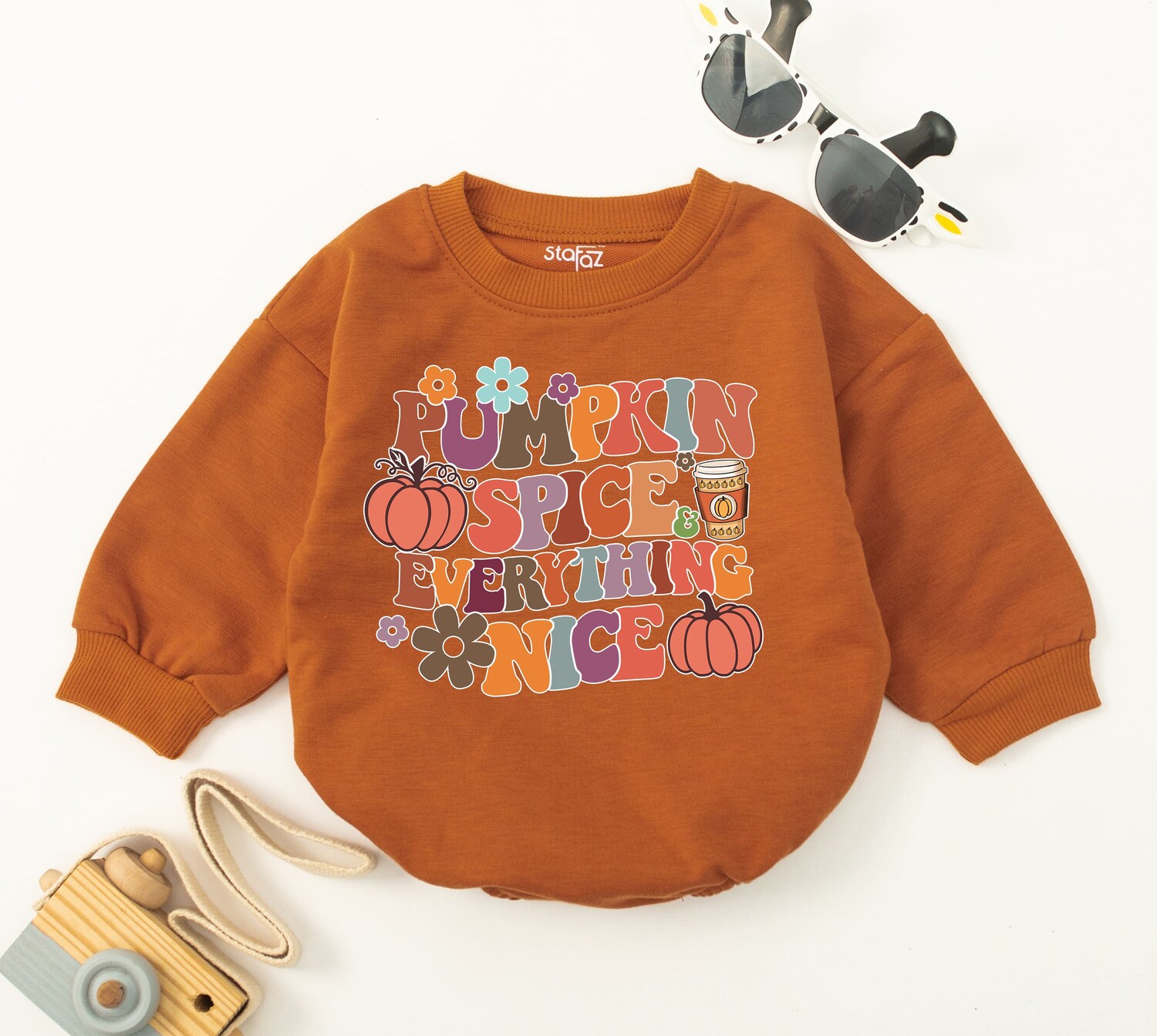 Pumpkin Spice Baby Romper Retro Fall Bodysuit Cute Baby Outfit Fall Baby Clothes Baby Shower Gift image 2