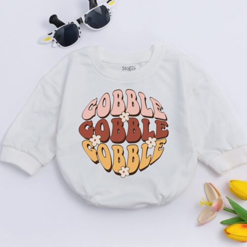 Gobble Gobble Baby Romper Thanksgiving Outfit First Thanksgiving Shirt Baby Shower Gift image 0