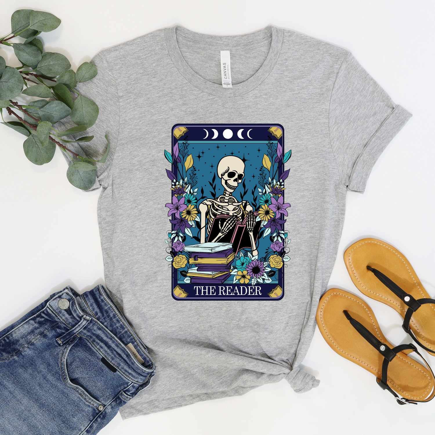 Tarot Card Reader Halloween Shirt Bookish Witchy Tee Skeleton Librarian Gift for Her image 1