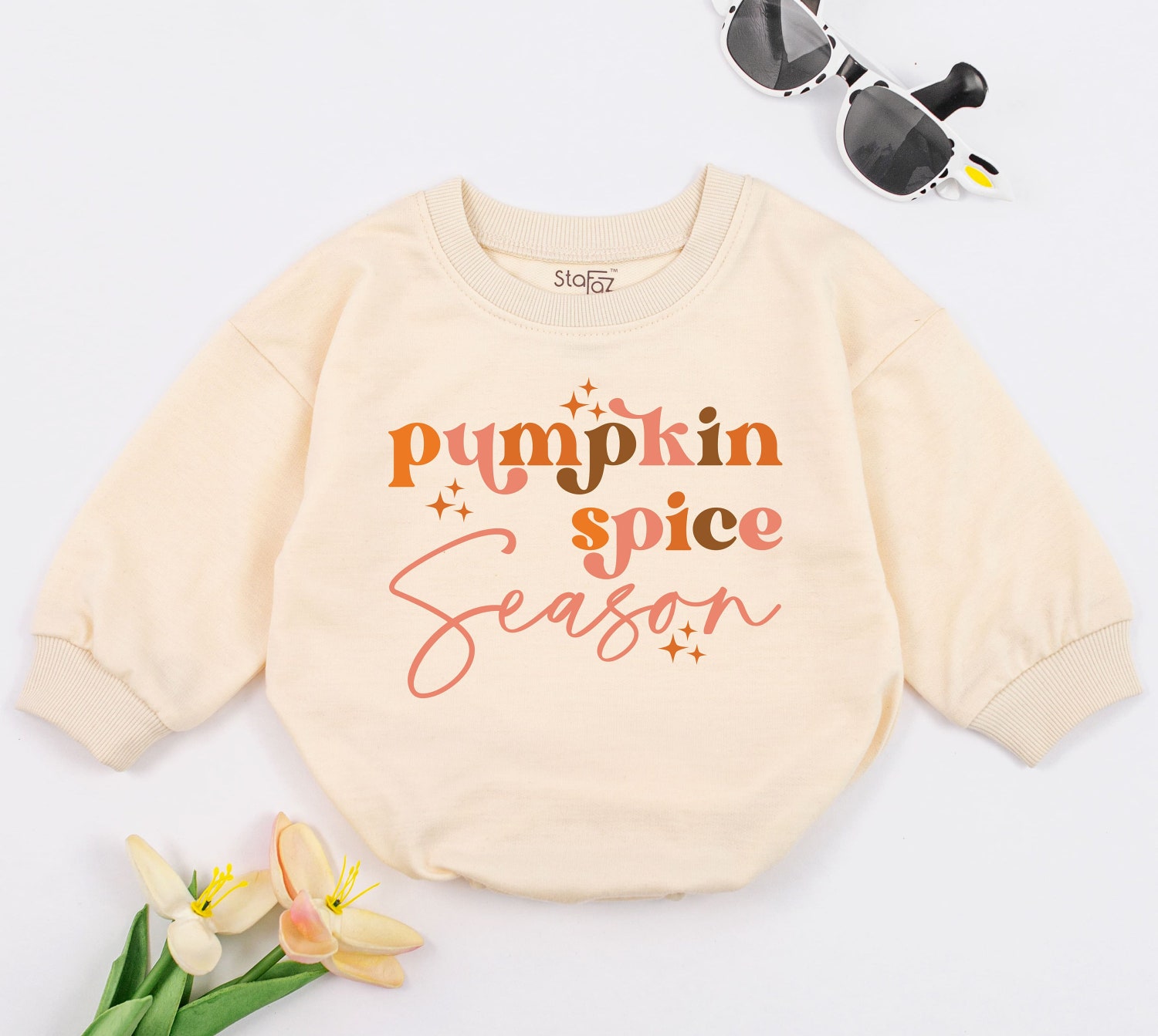 Pumpkin Spice Season Baby Romper Retro Fall Bodysuit Cute Natural Baby Clothes image 1