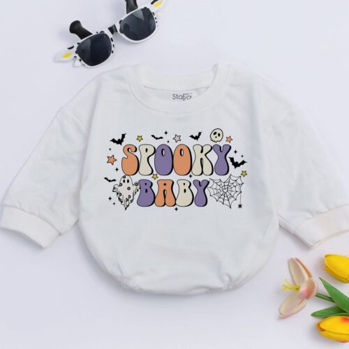 Spooky Baby Romper Retro Halloween Bodysuit Baby Halloween Outfit Baby Shower Gift image 0