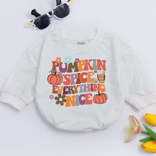 Pumpkin Spice Baby Romper Retro Fall Bodysuit Cute Baby Outfit Fall Baby Clothes Baby Shower Gift image 0