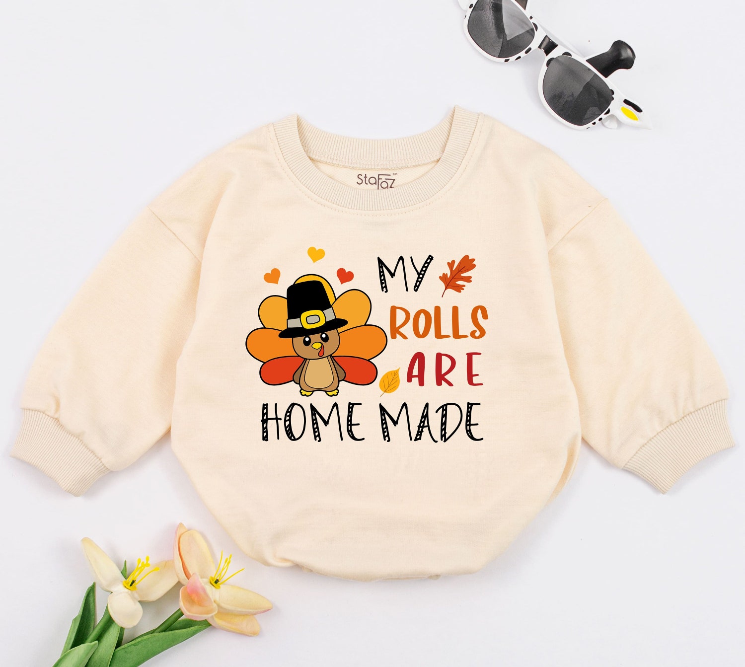 Homemade Rolls Baby Romper Thanksgiving Baby Bodysuit Fall Baby Clothes Infant Outfit image 1