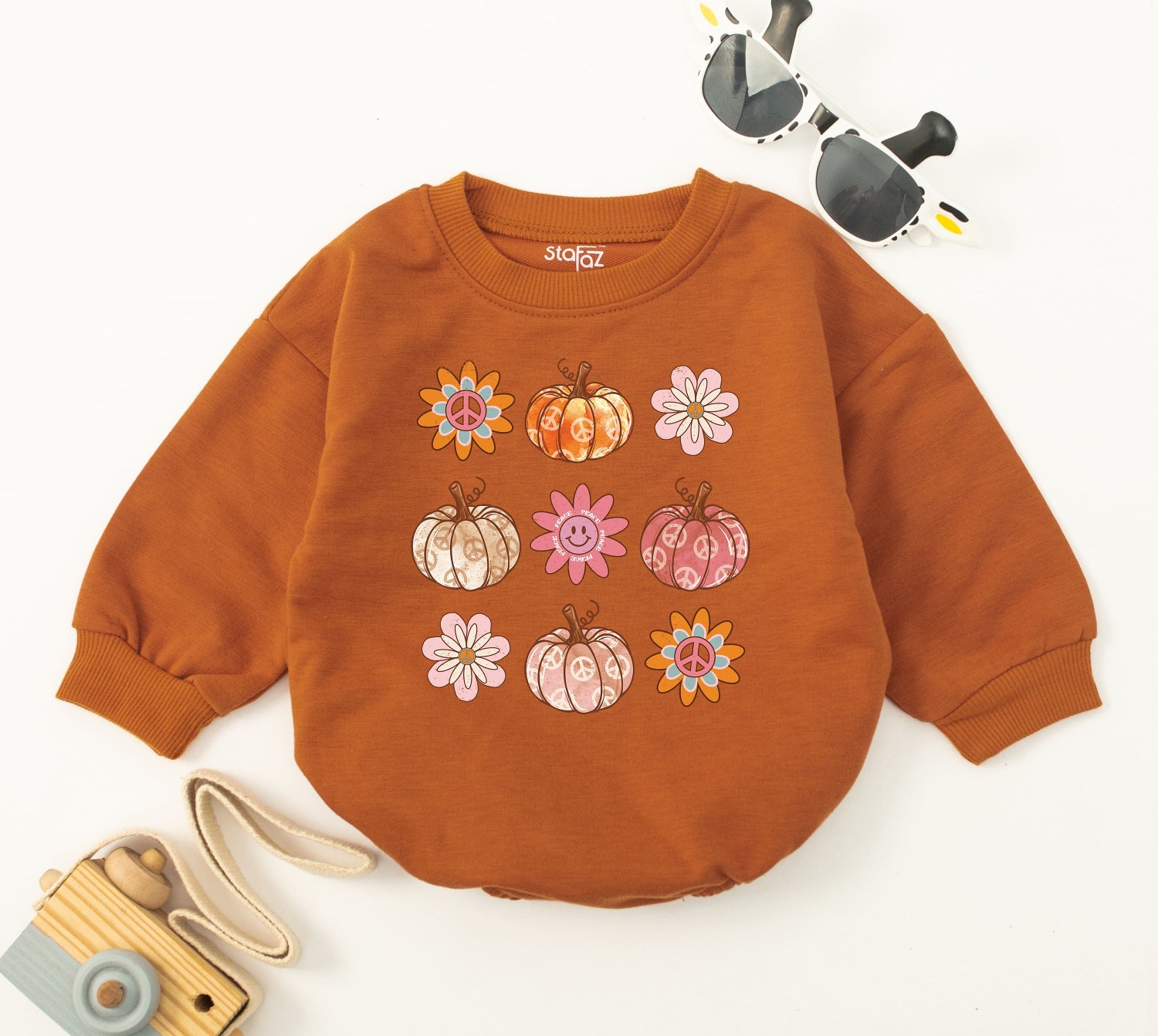 Pumpkin Season Baby Romper Retro Boho Fall Tee Cute Vintage Bodysuit Baby Outfit image 2