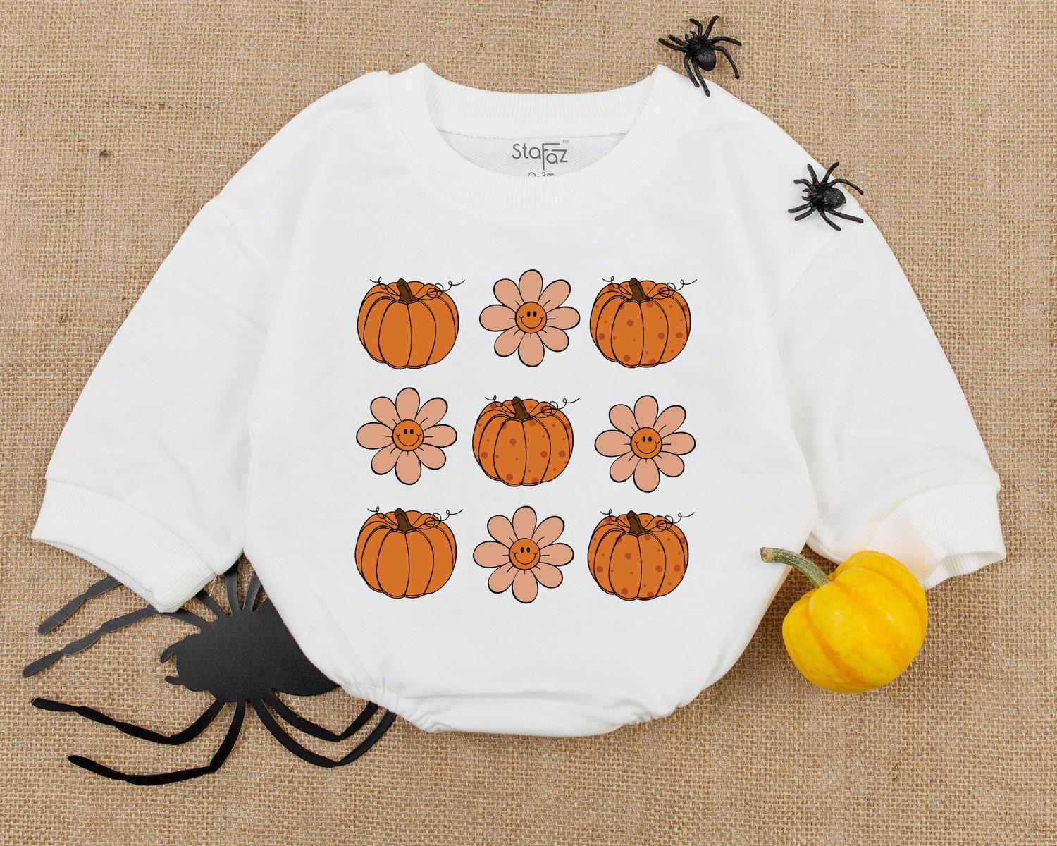 Retro Pumpkin Halloween Baby Romper Newborn Halloween Clothes First Halloween Outfit image 1