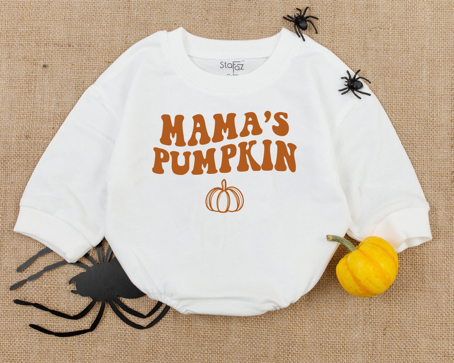 Retro Halloween Mama Pumpkin Baby Romper Newborn Clothes First Halloween Outfit image 1