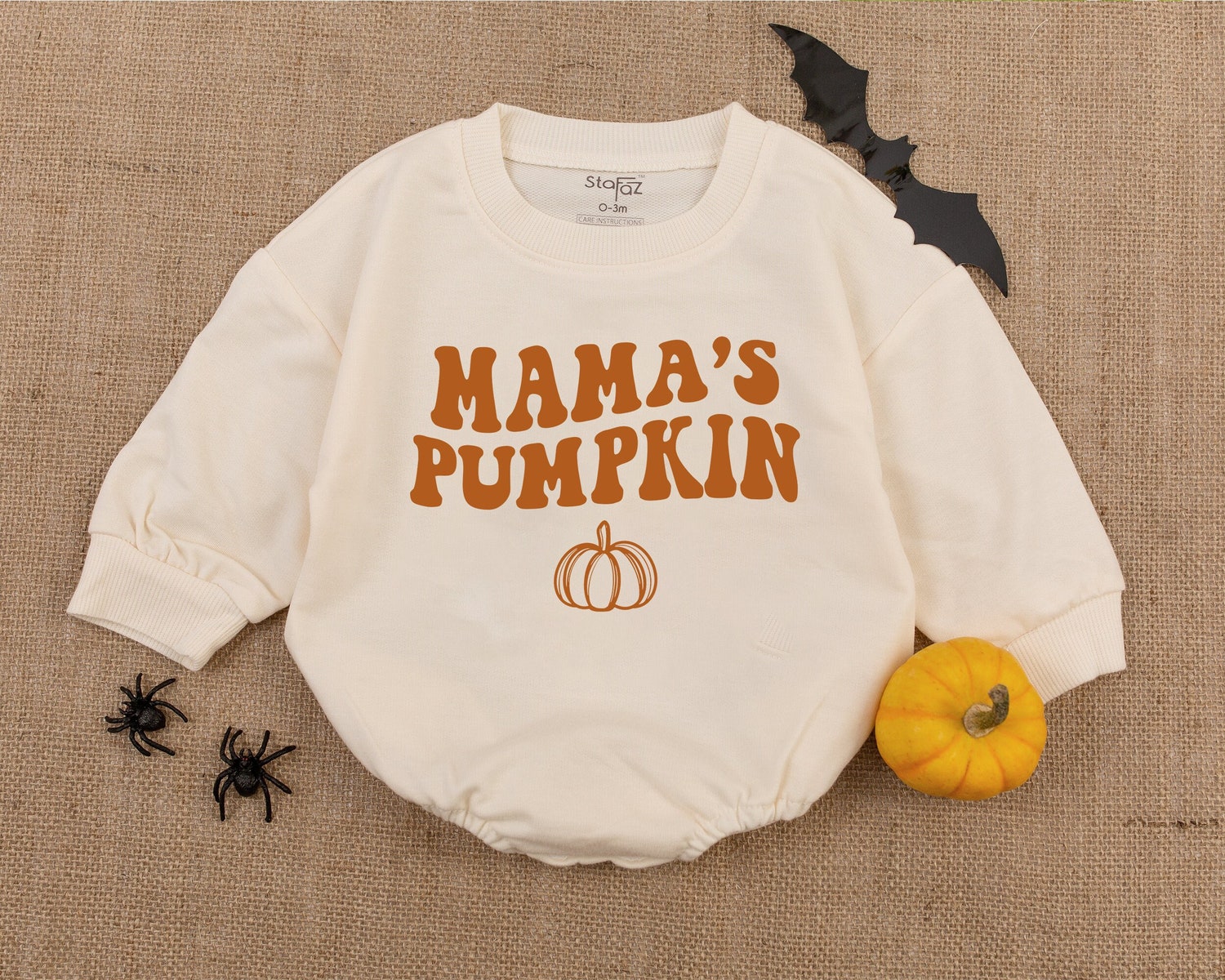 Retro Halloween Mama Pumpkin Baby Romper Newborn Clothes First Halloween Outfit image 2