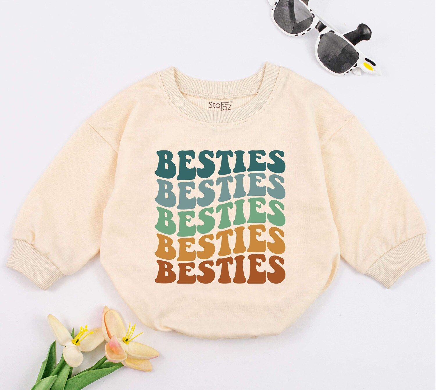 Wavy Besties Baby Romper Retro Best Friends Outfit Newborn Girls Baby Shower Gift image 1