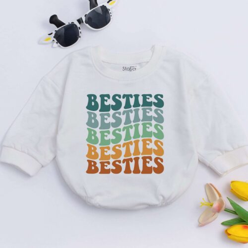 Wavy Besties Baby Romper Retro Best Friends Outfit Newborn Girls Baby Shower Gift image 0