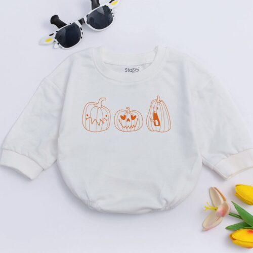 Pumpkin Baby Romper Short Sleeve Fall Baby Clothes Halloween Baby Outfit Baby Shower Gift image 0