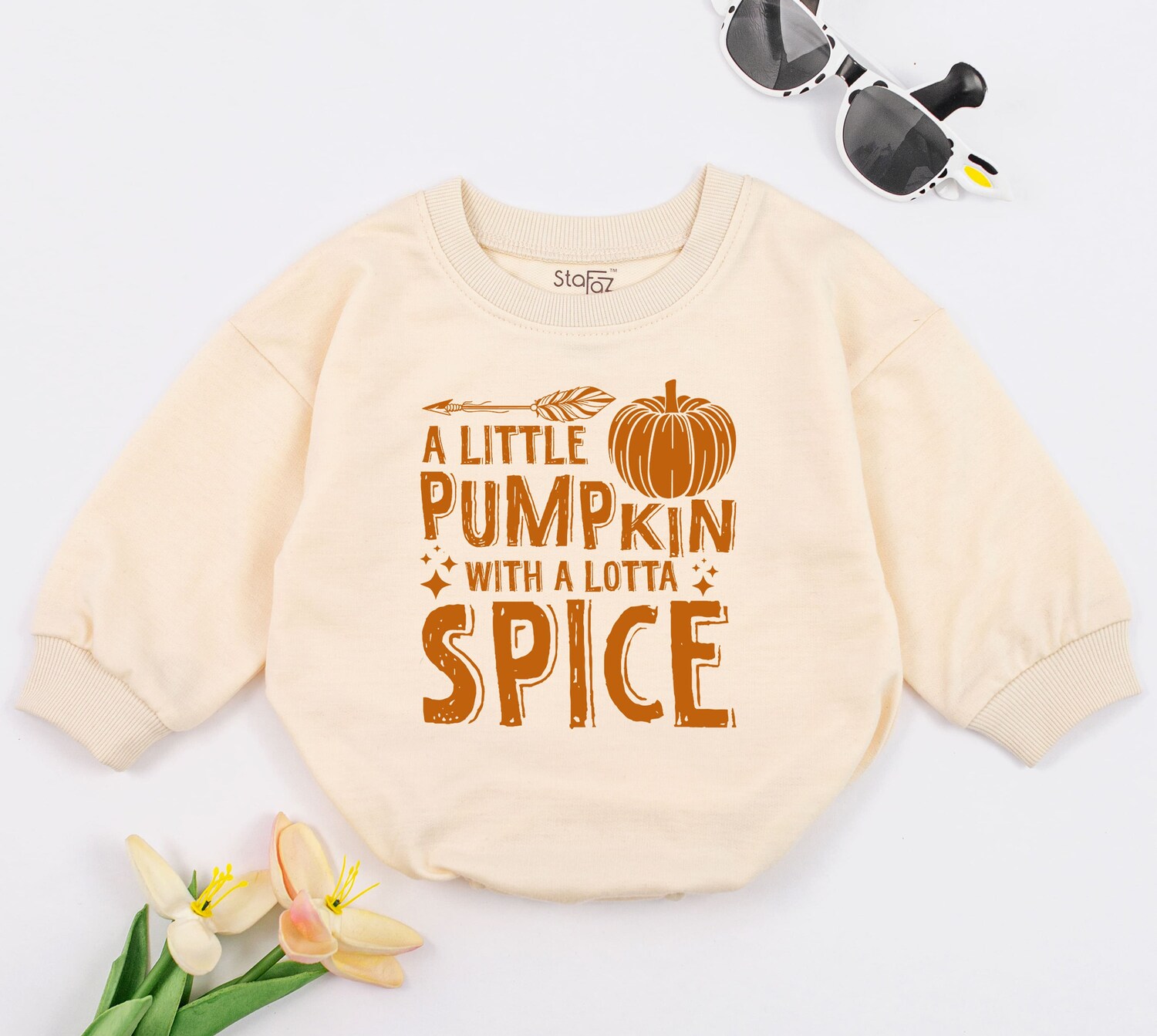 Little Pumpkin Baby Romper Cute Fall Baby Outfit Natural Fall Baby Costume Pumpkin Spice Gift image 2