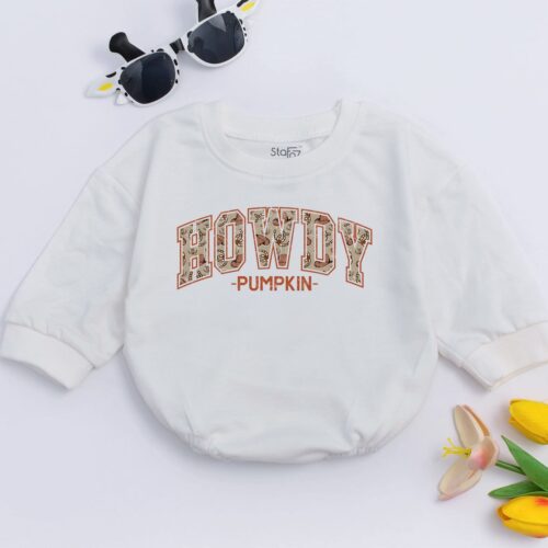 Howdy Pumpkin Baby Romper Retro Cowboy Bodysuit Western Halloween Baby Clothes Country Pumpkin Gift image 0