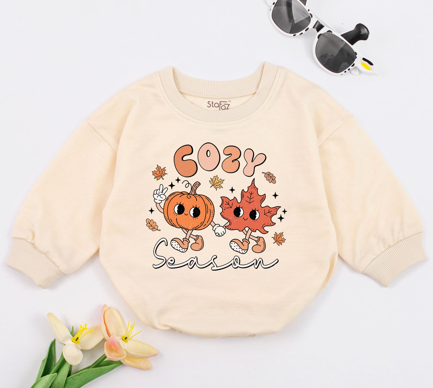 Cozy Season Halloween Toddler Sweatshirt Romper 1st Halloween Outfit Retro Funny Costume image 1