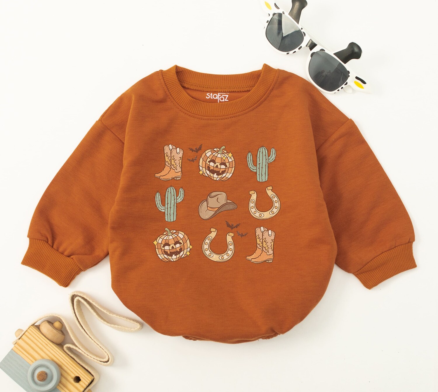 Howdy Pumpkin Cowboy Baby Romper Western Fall Baby Bodysuit 1st Halloween Outfit image 2