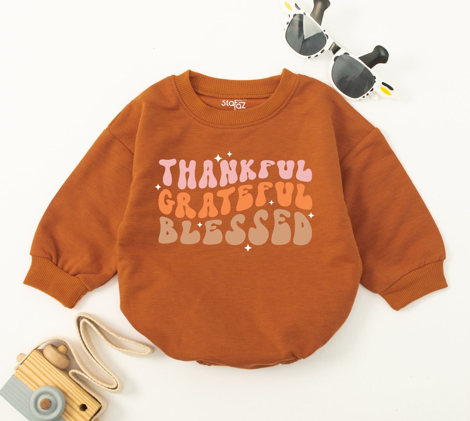 Thankful Grateful Blessed Baby Romper Fall Pregnancy Announcement Outfit for Thanksgiving image 2