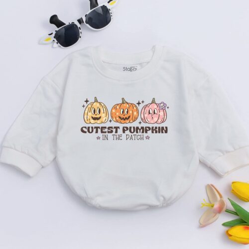 Cutest Pumpkin in the Patch Baby Romper Fall Baby Girl Clothes Newborn Baby Gift image 0