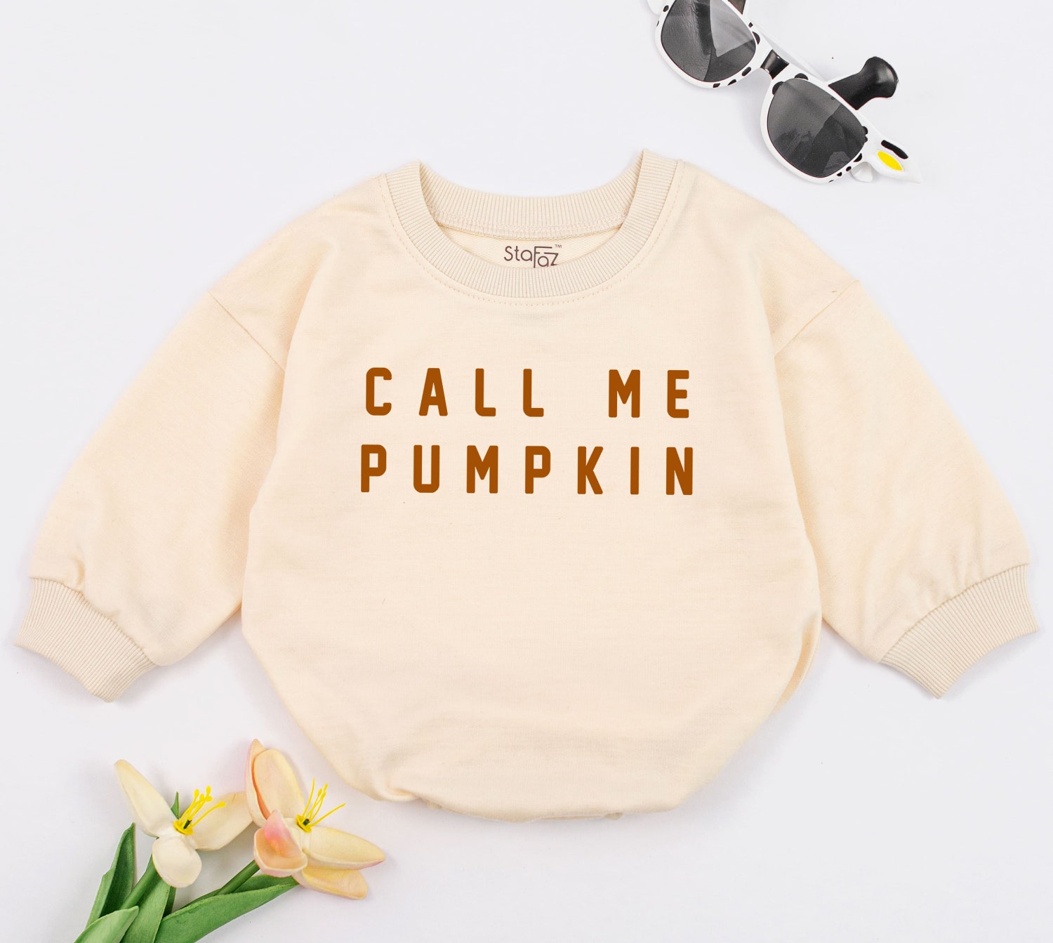 Fall Pumpkin Baby Romper Short Sleeve Halloween Outfit Pumpkin Baby Shower Gift image 1