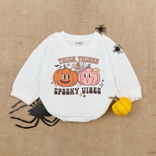 Spooky Vibes Baby Romper Funny Halloween Bodysuit Retro Autumn Newborn Clothes image 0